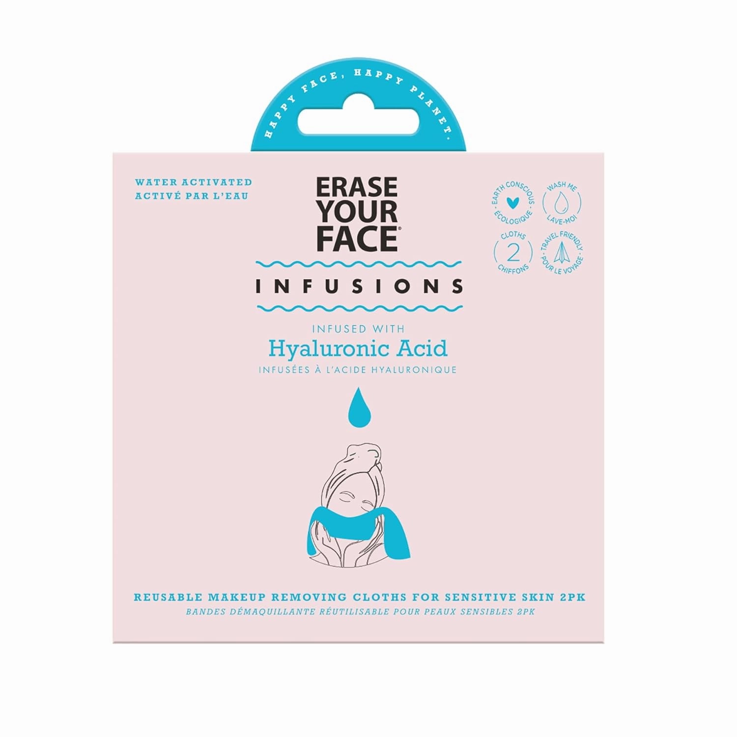 Erase Your Face Infusions 2 Pack of Reusable Make Up Remove Face Cloths - Hyaluronic Acid or Collagen (Hyaluronic Acid Infused)
