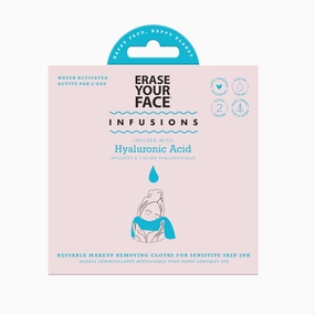 Erase Your Face Infusions 2 Pack of Reusable Make Up Remove Face Cloths - Hyaluronic Acid or Collagen (Hyaluronic Acid Infused)