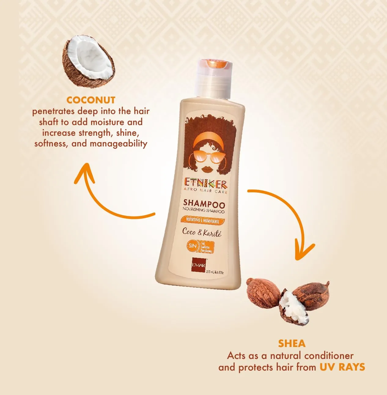 ETNIKER Nourishing Shampoo for Curly & Wavy Hair. Hydrates, Softens & Restores Moisture. Coconut & Shea Butter Formula. Sulfate-Free, Salt & Paraben-Free. Gentle Cleanser for Natural Hair. 8.4 fl oz