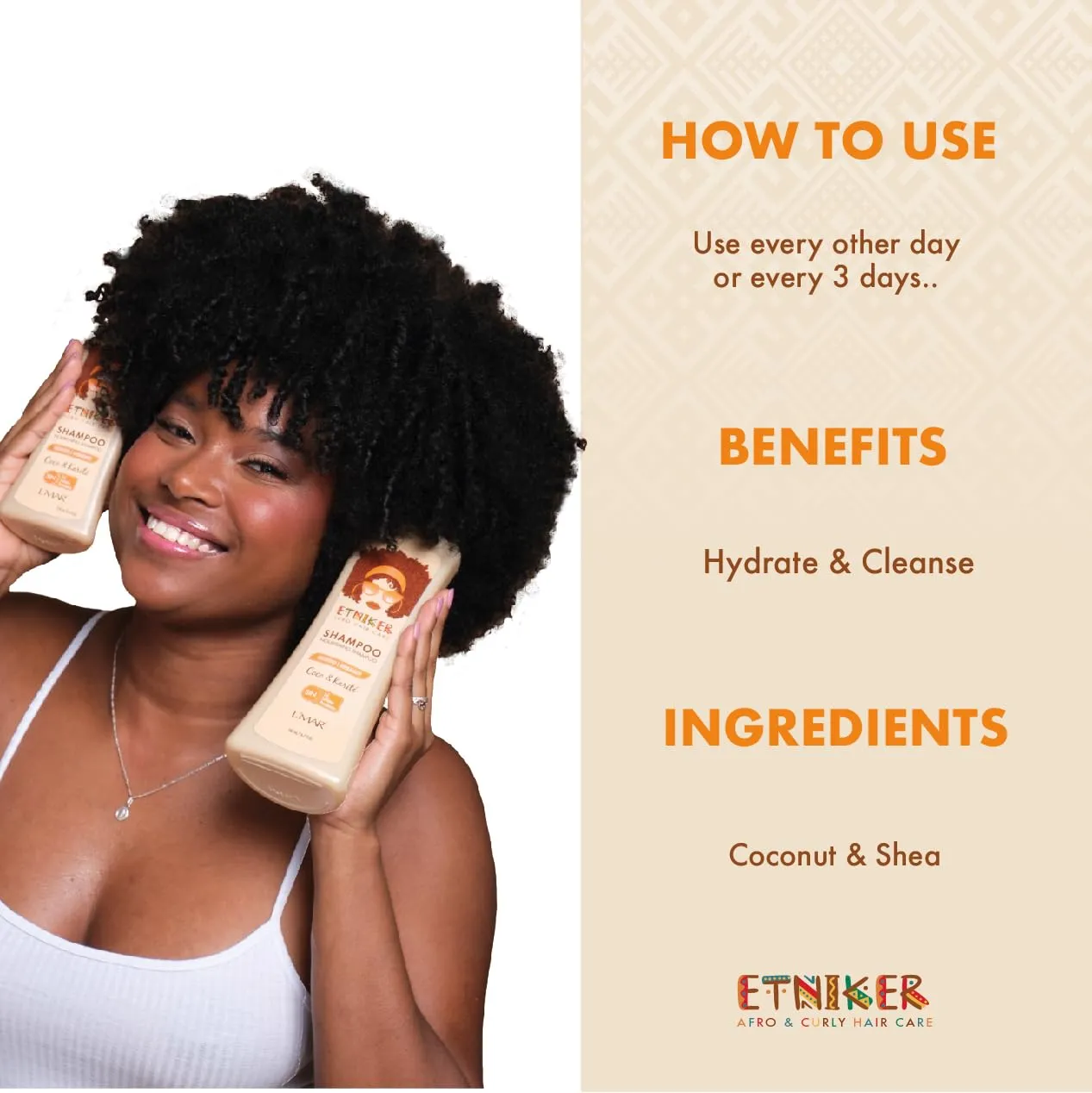 ETNIKER Nourishing Shampoo for Curly & Wavy Hair. Hydrates, Softens & Restores Moisture. Coconut & Shea Butter Formula. Sulfate-Free, Salt & Paraben-Free. Gentle Cleanser for Natural Hair. 8.4 fl oz