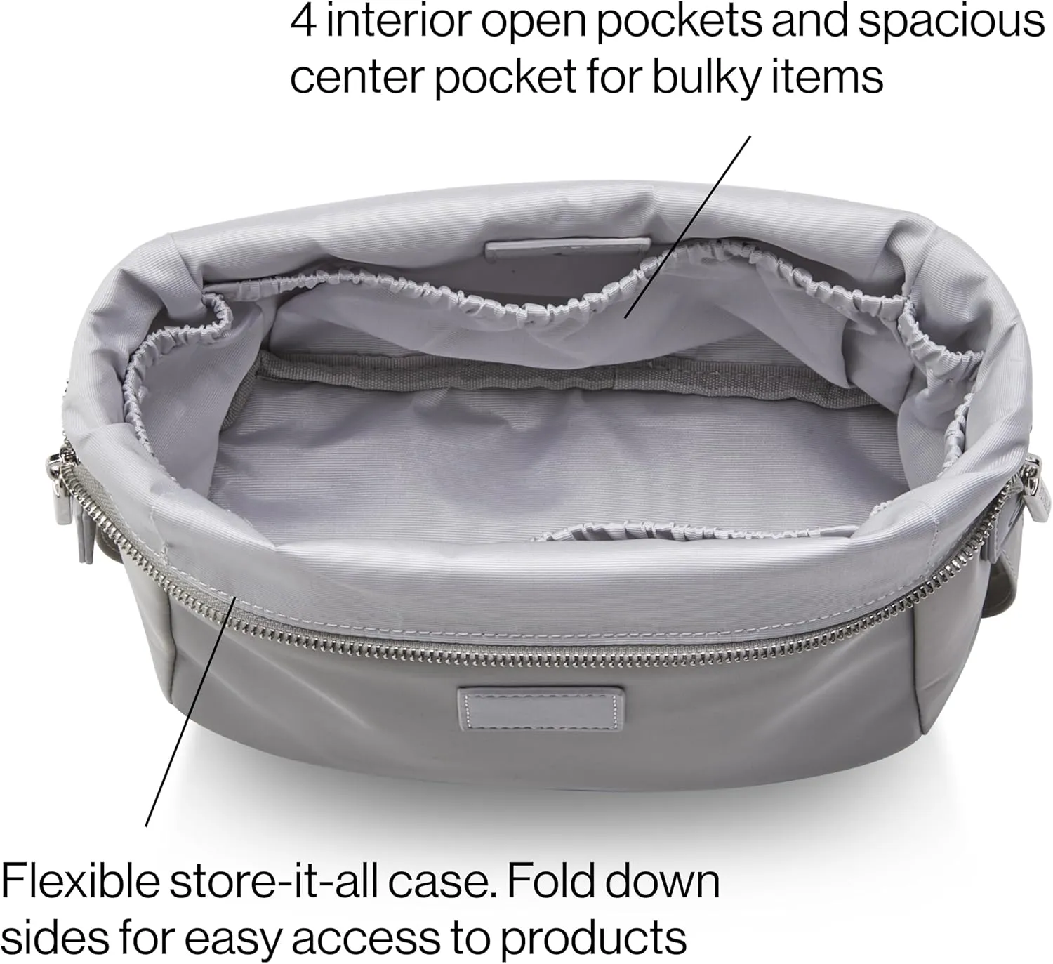 ETOILE - Jet Setter Travel Case Grey Soft Flexible and Foldable Makeup Cosmetic Travel Bag