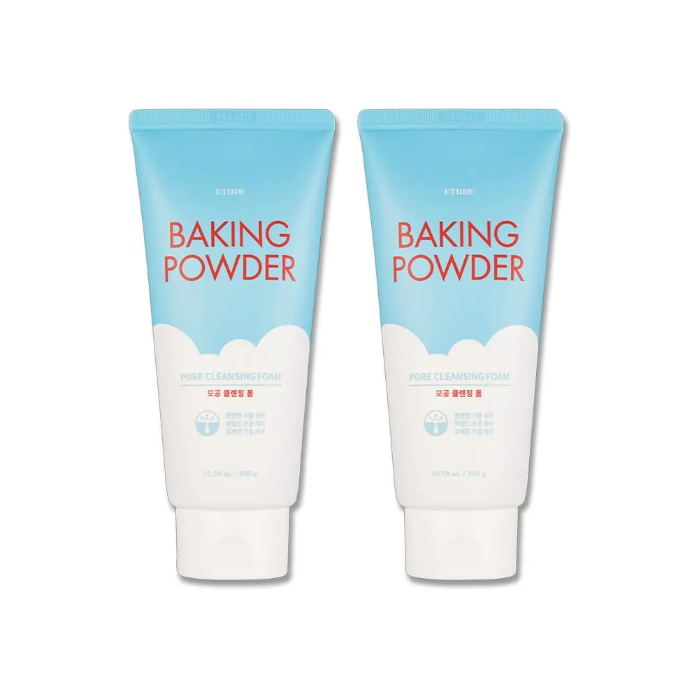 ETUDE 1 1 Baking Powder Pore Cleansing Foam SET 10.14 fl.oz*2(300ml*2) | Multi-Deep Cleansing Foam to Remove Dead Cells, Impurities From Pores and Cleanse Away, Korean Skin Care