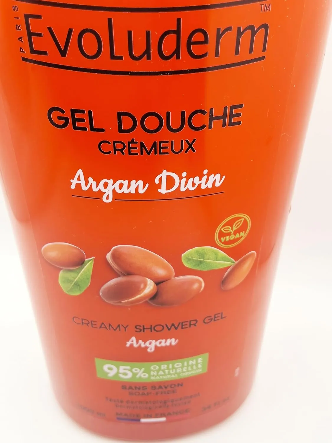 Evoluderm Argan Divin Shower Gel, Vegan Formula, 95% Natural Origin, Soap-Free