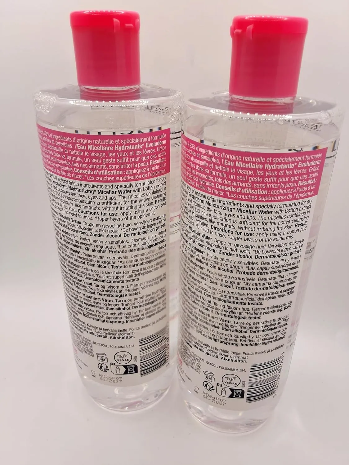 Evoluderm Moisturizing Micellar Water, Dry and Sensitive skin. 16.9 fl.oz. pack of 2