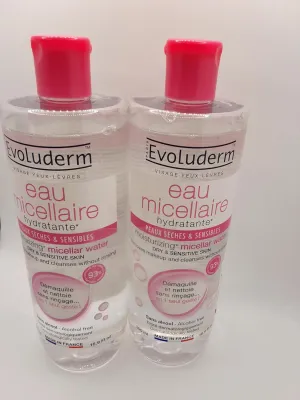 Evoluderm Moisturizing Micellar Water, Dry and Sensitive skin. 16.9 fl.oz. pack of 2