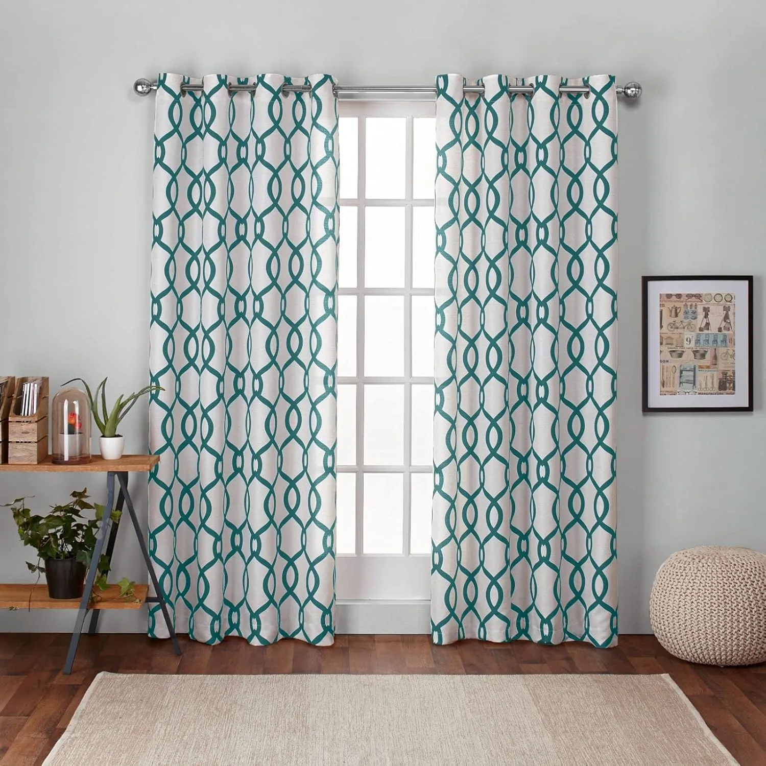 EXCLUSIVE HOME Kochi Light Filtering Linen Blend Grommet Top Curtain Panel Pair, 54"x84", Teal