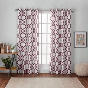 Exclusive Home Kochi Light Filtering Linen Blend Grommet Top Curtain Panel Pair, 54"x96", Burgundy