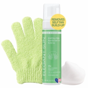 EXFOLI-TAN Tan Remover Mousse Prep for Self Tanning, Gentle Exfoliating Wash with Scrub Mitt Glove, Foaming Sunless Preparation, Fake Tan Remover   Smoothing Exfoliator