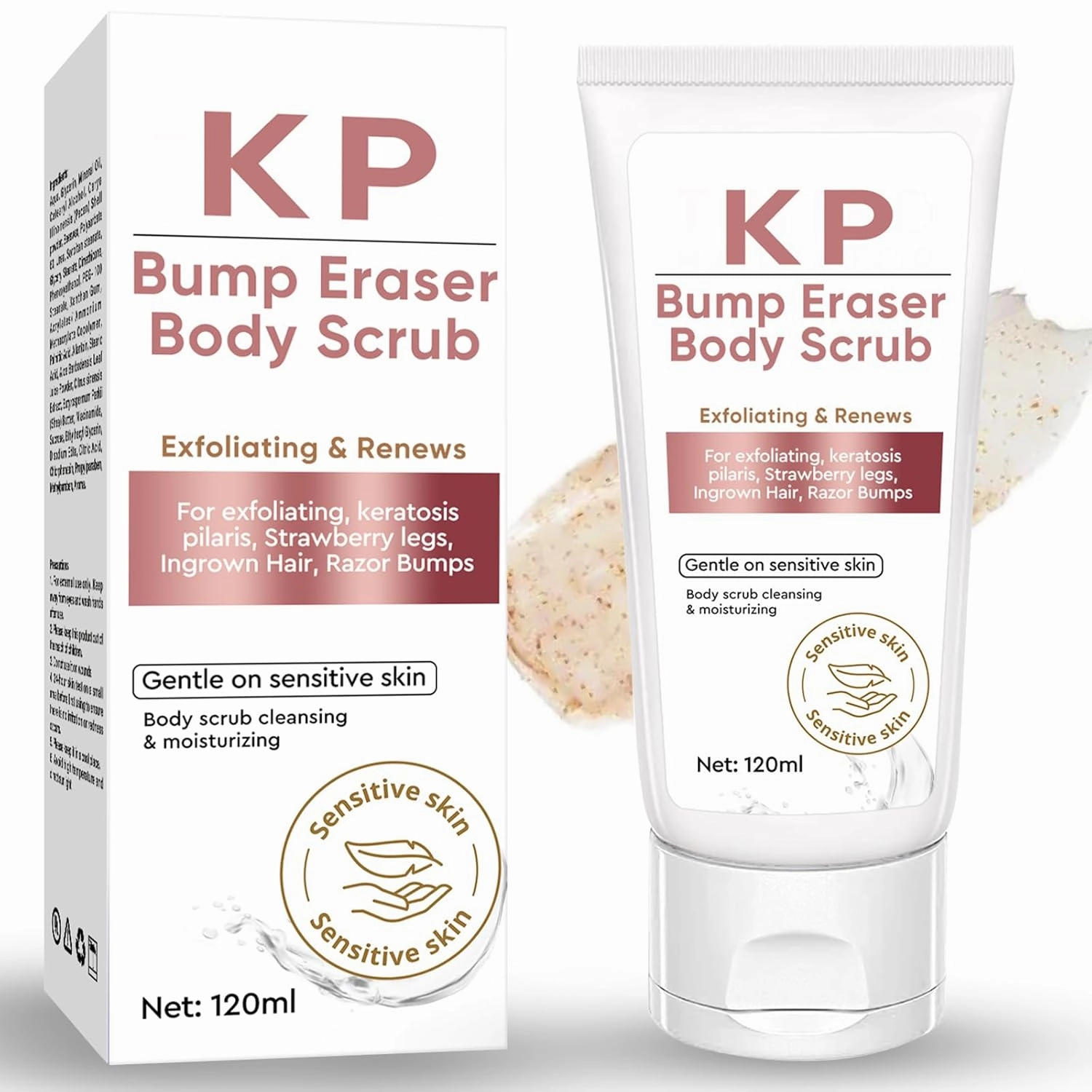 Exfoliating Body Scrub, Keratosis Pilaris Treatment, Body Scrub Exfoliator, Bump Eraser Body Scrub for women, Natural Body Scrub for Strawberry Legs, Skin-Friendly, Safe Formula, Pink&White