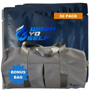 Extra Large Individually Wrapped Face and Body Wipes for Men, Women, and Kids - Disposable - 50 Pack   Training Bag