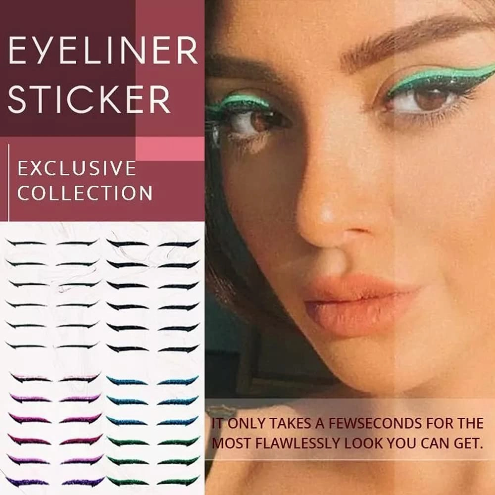Eye Shadow Template,40pcs Eyelid Line Stick Reusable Eyeliner Stickers Cat Eye Makeup Double Eyelid Sticker Eyeliner Makeup Sticker,Waterproof Precise Smudgeproof Make Up (Gold)