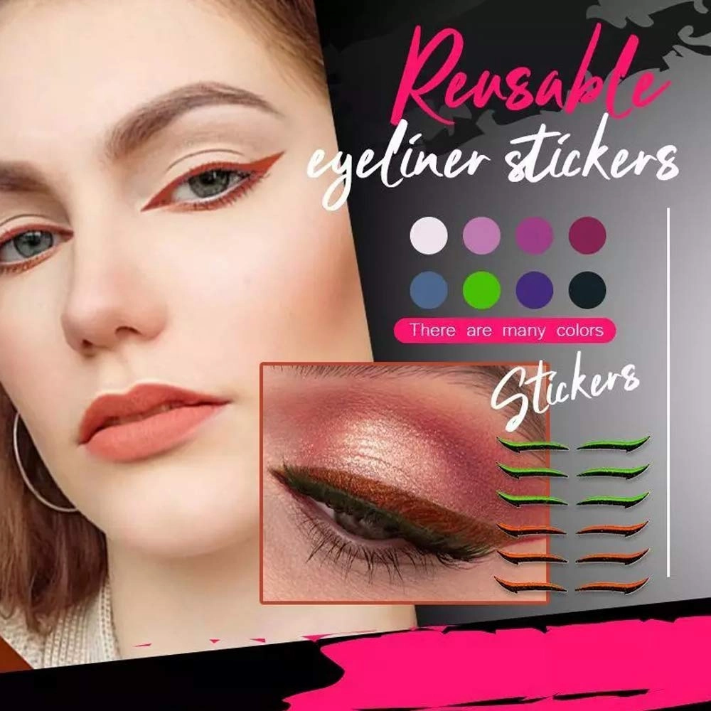Eye Shadow Template,40pcs Eyelid Line Stick Reusable Eyeliner Stickers Cat Eye Makeup Double Eyelid Sticker Eyeliner Makeup Sticker,Waterproof Precise Smudgeproof Make Up (Gold)