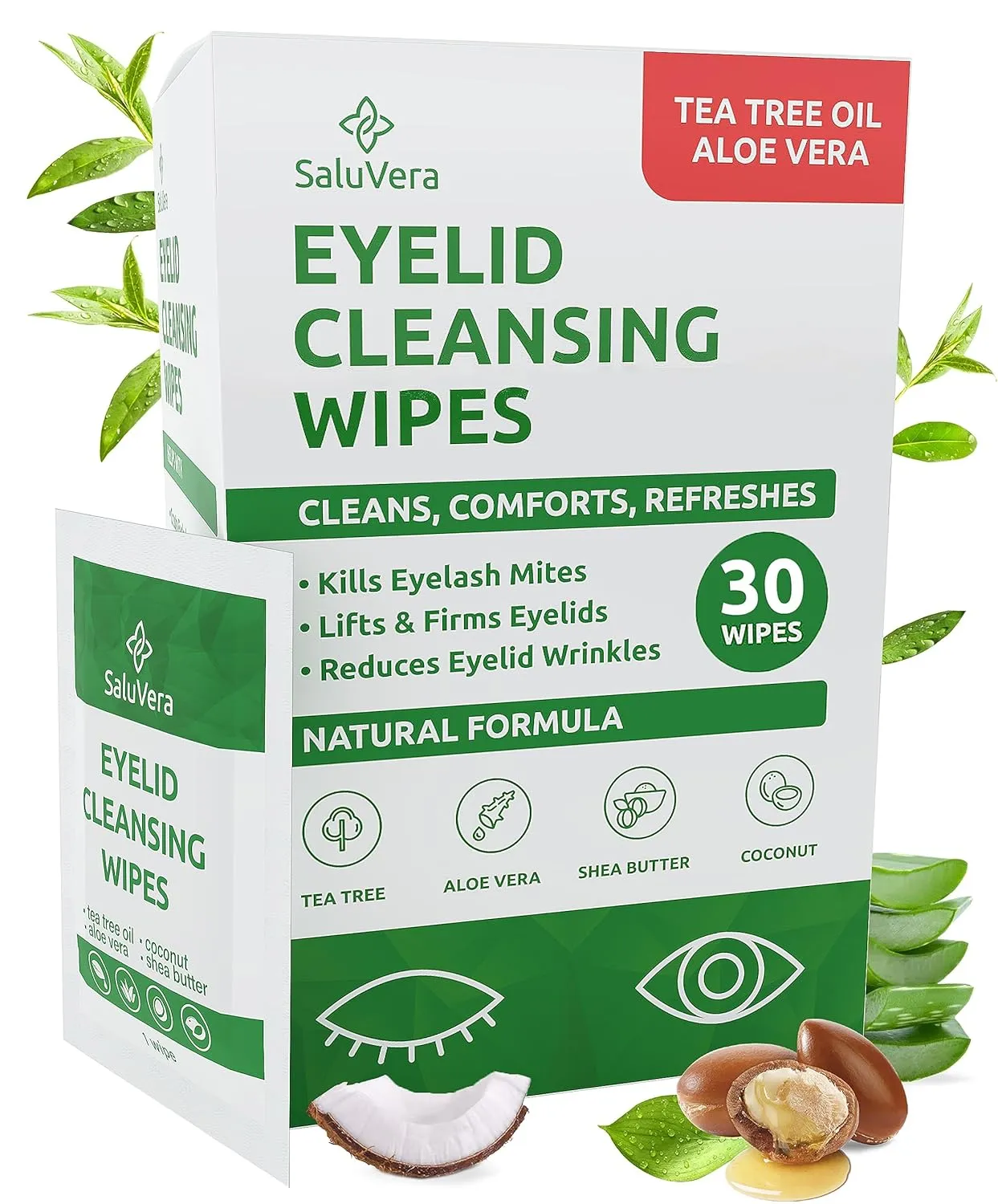 Eyelid Wipes with Tea Tree and Aloe Vera | Eye Lid Cleaning Wipes for Dry and Itchy Eyes Relief | Natural Ingredients Eyelid Scrub for Daily Usage - Pack of 30