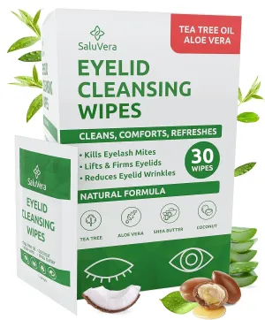 Eyelid Wipes with Tea Tree and Aloe Vera | Eye Lid Cleaning Wipes for Dry and Itchy Eyes Relief | Natural Ingredients Eyelid Scrub for Daily Usage - Pack of 30