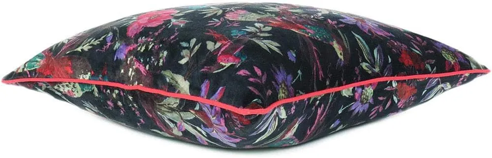 Eyes of India - 24" Black Velvet Floral Flower Bird Colorful Throw Sofa Cushion Couch Pillow Cover Case Boho Chic Bohemian Accent Indian Handmade Cover ONLY