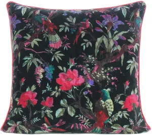 Eyes of India - 24" Black Velvet Floral Flower Bird Colorful Throw Sofa Cushion Couch Pillow Cover Case Boho Chic Bohemian Accent Indian Handmade Cover ONLY