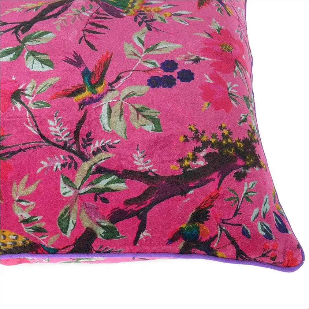 Eyes of India 24x24 inch Burgundy Red Velvet Floral Flower Bird Throw Pillow Sofa Cushion Cover Case Couch Bohemian Accent Colorful Boho Chic Indian Handmade Cover Only