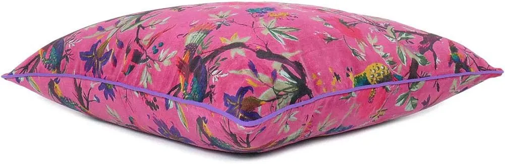 Eyes of India 24x24 inch Burgundy Red Velvet Floral Flower Bird Throw Pillow Sofa Cushion Cover Case Couch Bohemian Accent Colorful Boho Chic Indian Handmade Cover Only