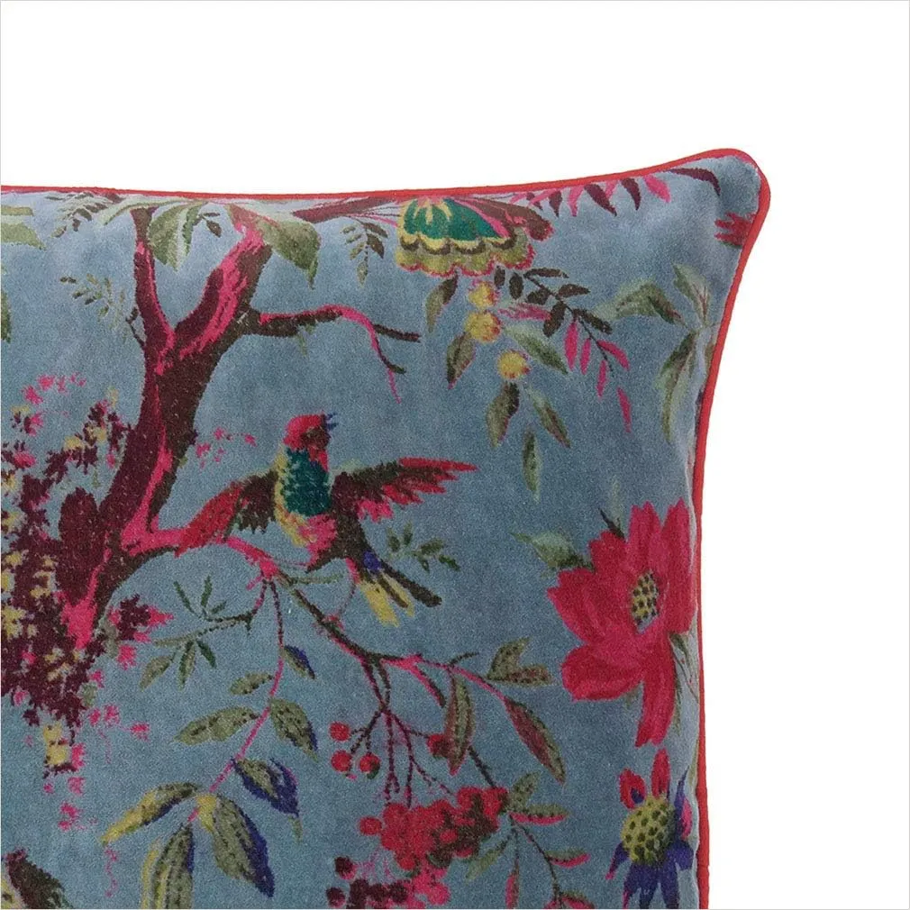Eyes of India Velvet Floral Flower Bird Throw Pillow Sofa Cushion Cover Case Couch Colorful Boho Chic Bohemian Accent Indian Handmade (Gray, 16" x 16")