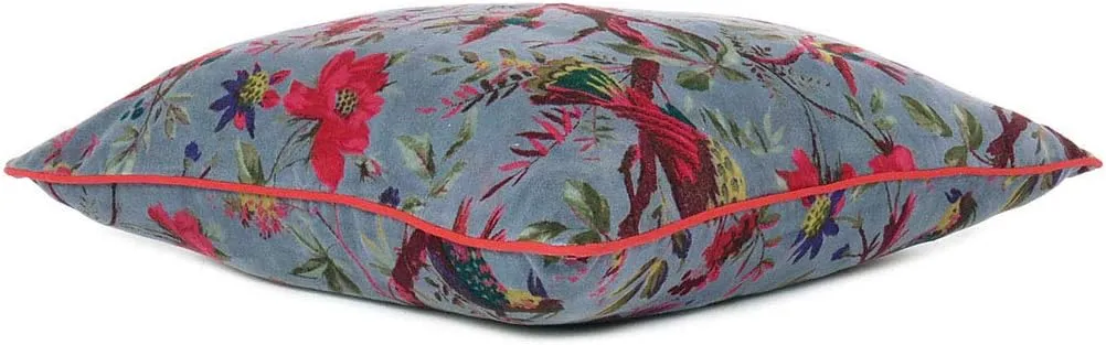 Eyes of India Velvet Floral Flower Bird Throw Pillow Sofa Cushion Cover Case Couch Colorful Boho Chic Bohemian Accent Indian Handmade (Gray, 16" x 16")