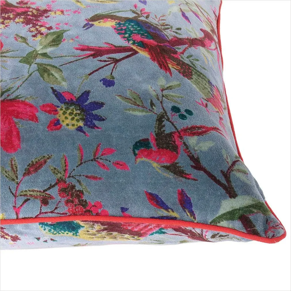 Eyes of India Velvet Floral Flower Bird Throw Pillow Sofa Cushion Cover Case Couch Colorful Boho Chic Bohemian Accent Indian Handmade (Gray, 16" x 16")