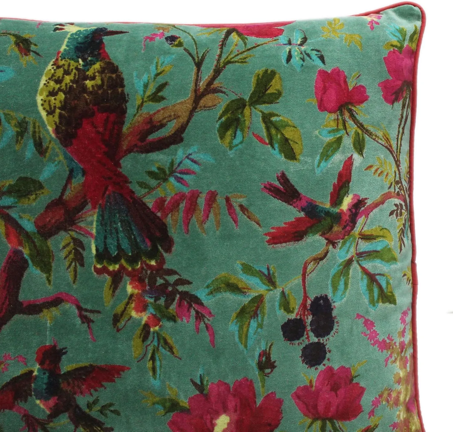 Eyes of India Velvet Floral Flower Bird Throw Pillow Sofa Cushion Cover Case Couch Colorful Boho Chic Bohemian Accent Indian Handmade (Green, 24" x 24")
