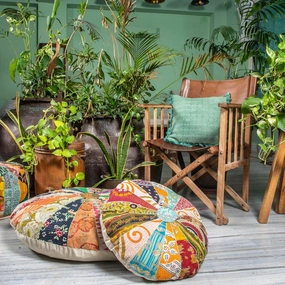 Eyes of India Colorful Vintage Kantha Round Decorative Floor Seating Pillow Cover Meditation Cushion Throw Indian Bohemian Accent Boho Chic Handmade (24" X 24" X 10")