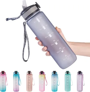 EYQ 32 oz Water Bottle with Time Marker, Carry Strap, Leak-Proof Tritan BPA-Free, Ensure You Drink Enough Water for Fitness, Gym, Camping, Outdoor Sports