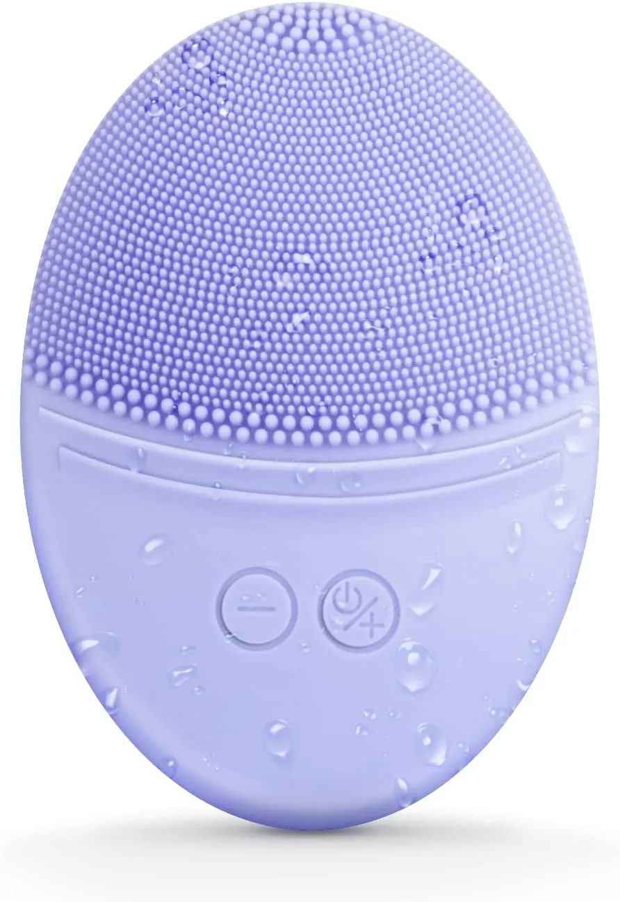 EZBASICS Facial Cleansing Brush Made with Ultra Hygienic Soft Silicone, Waterproof Sonic Vibrating Face Brush for Deep Cleansing, Gentle Massaging, Inductive Charging (Violet) 1 Pack 5 Speed Settings