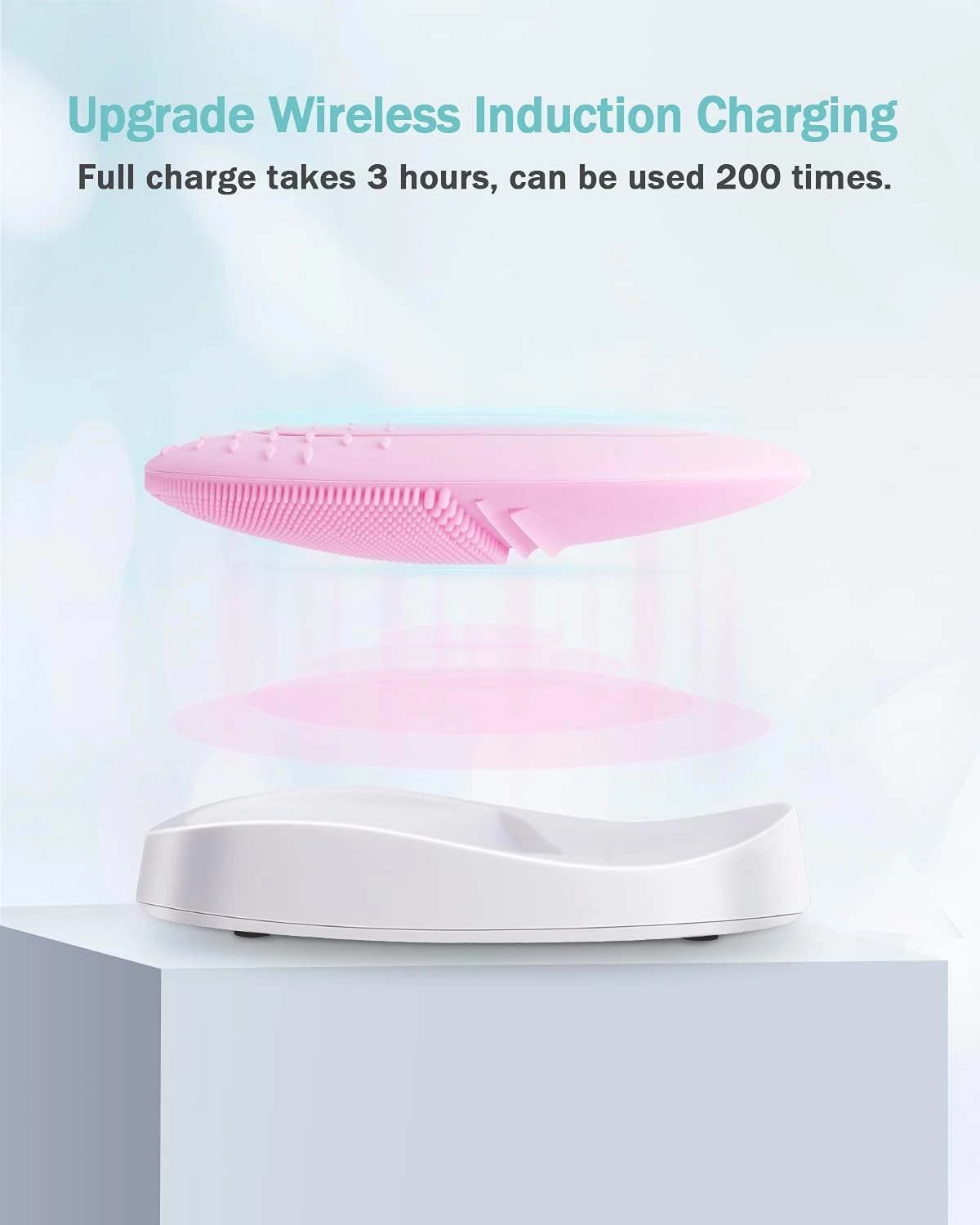 EZBASICS Facial Cleansing Brush Made with Ultra Hygienic Soft Silicone, Waterproof Sonic Vibrating Face Brush for Deep Cleansing, Gentle Massaging, Inductive Charging (Pink) 1 Pack 5 Speed Settings