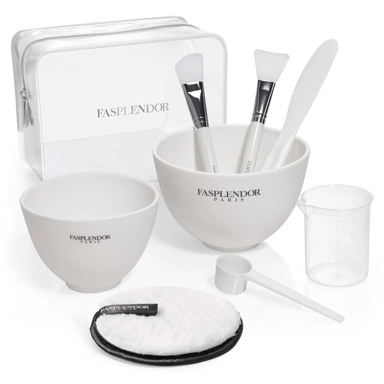 Face Mask Mixing Bowl Set with Silicone Facial Bowls, Brushes, Spatula, Measuring Cup   Scoop, Reusable Makeup Pad, Stylish Makeup Bag, 8 in 1 Esthetician Tool Kit, SPA Quality