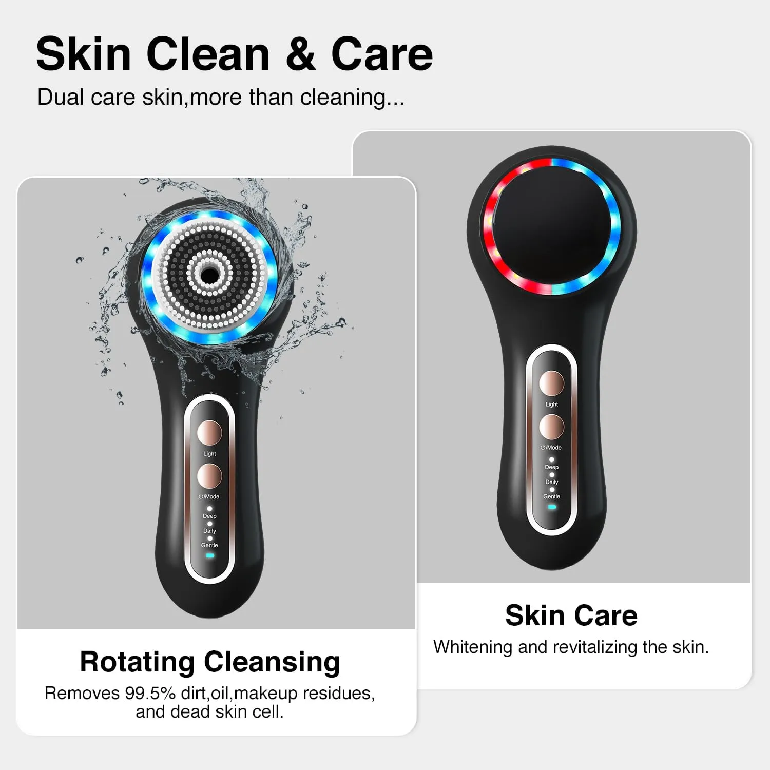 Face Scrubber Exfoliator,Facial Cleansing Brushes Rechargeable IPX7 Waterproof with 5 Brush Heads,Electric Face Spin Brush for Exfoliating, Massaging and Deep Cleansing (Black Gold)