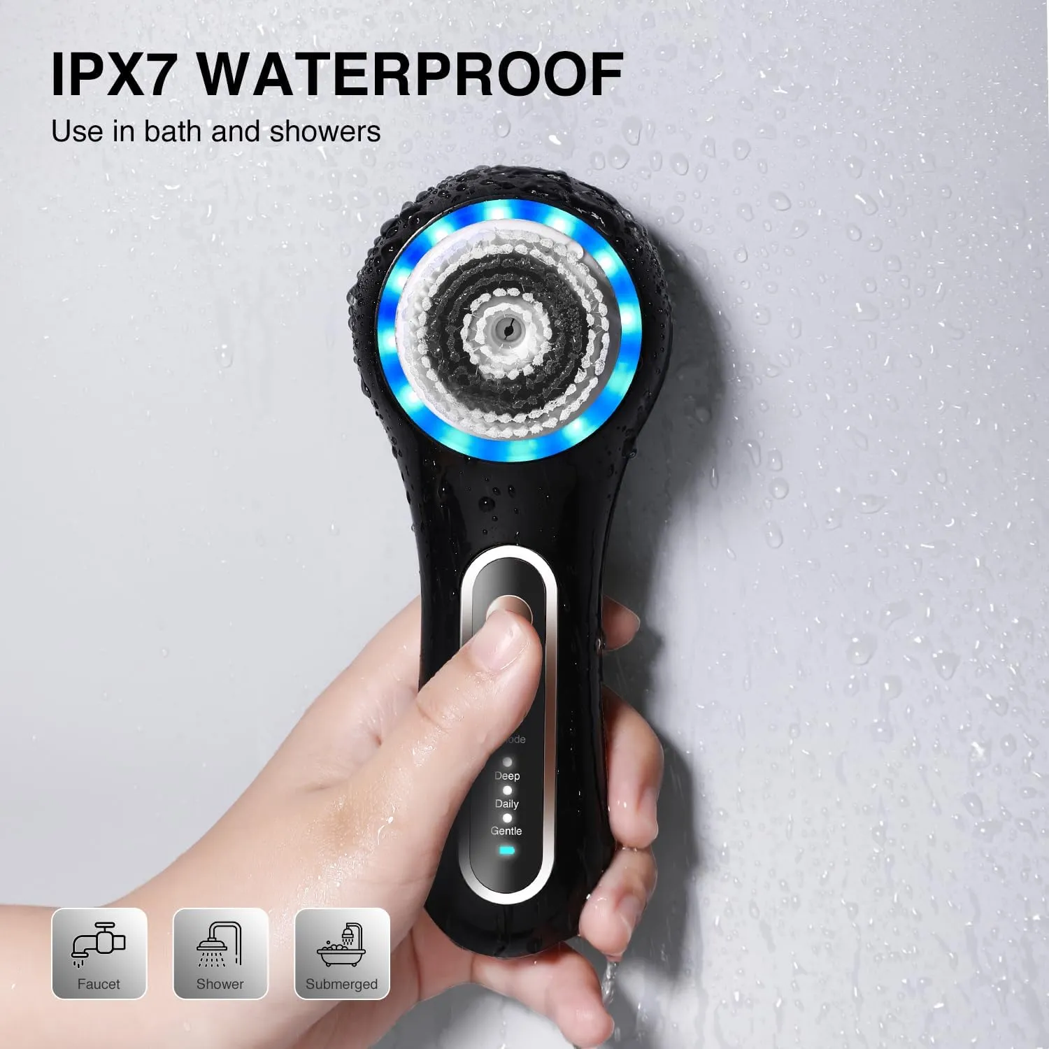 Face Scrubber Exfoliator,Facial Cleansing Brushes Rechargeable IPX7 Waterproof with 5 Brush Heads,Electric Face Spin Brush for Exfoliating, Massaging and Deep Cleansing (Black Gold)
