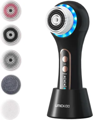 Face Scrubber Exfoliator,Facial Cleansing Brushes Rechargeable IPX7 Waterproof with 5 Brush Heads,Electric Face Spin Brush for Exfoliating, Massaging and Deep Cleansing (Black Gold)