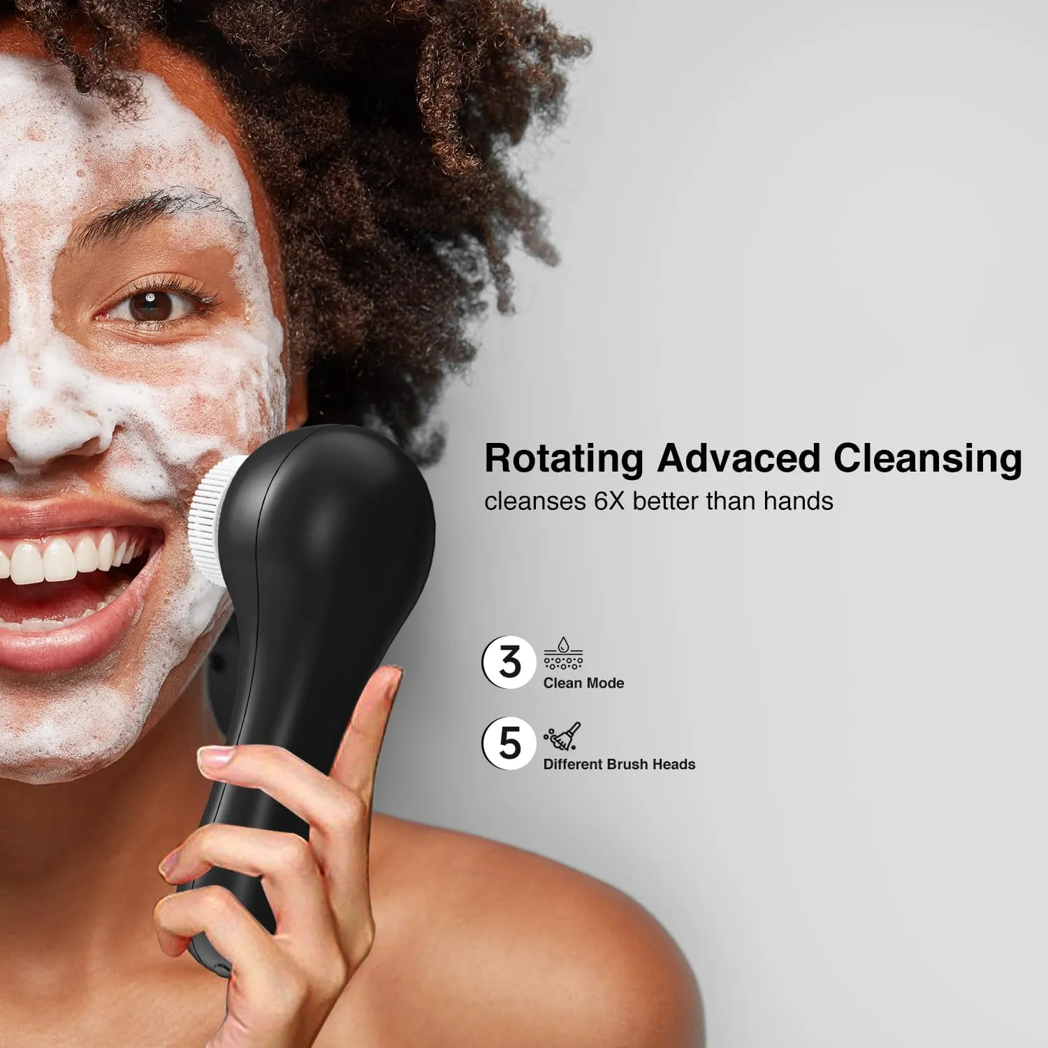 Face Scrubber Exfoliator,Facial Cleansing Brushes Rechargeable IPX7 Waterproof with 5 Brush Heads,Electric Face Spin Brush for Exfoliating, Massaging and Deep Cleansing (Black Gold)