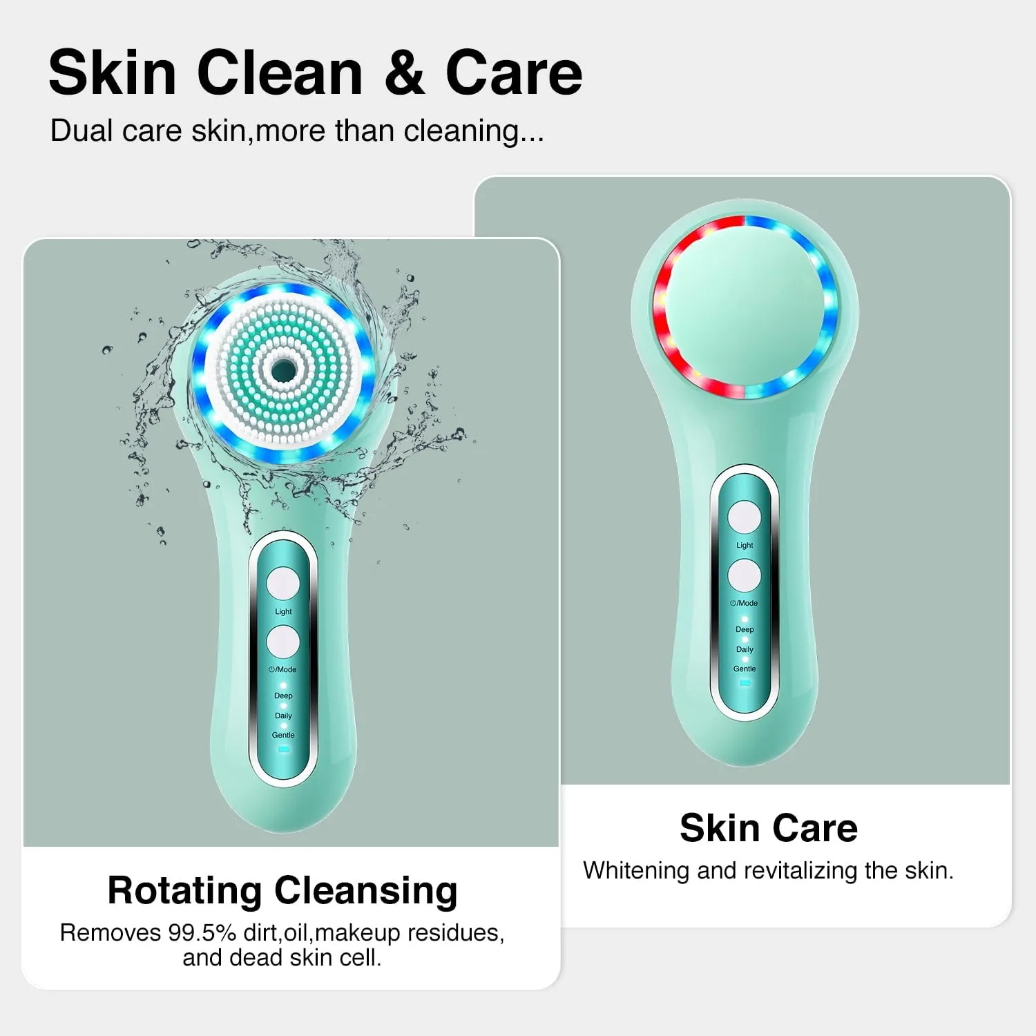 Face Scrubber Exfoliator,Facial Cleansing Brushes Rechargeable IPX7 Waterproof with 5 Brush Heads,Electric Face Spin Brush for Exfoliating, Massaging and Deep Cleansing (Mint Green)