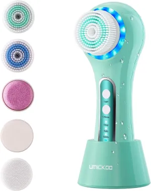 Face Scrubber Exfoliator,Facial Cleansing Brushes Rechargeable IPX7 Waterproof with 5 Brush Heads,Electric Face Spin Brush for Exfoliating, Massaging and Deep Cleansing (Mint Green)