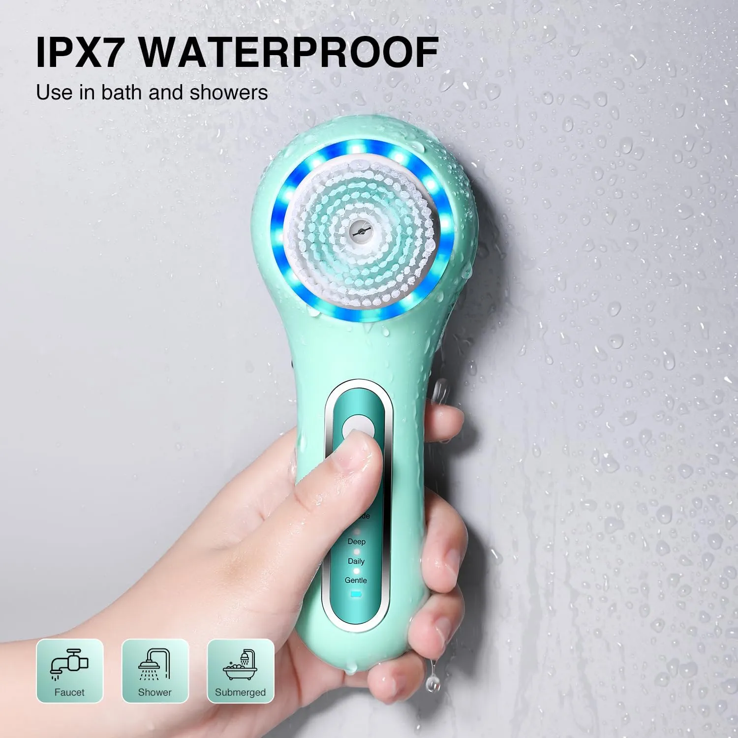 Face Scrubber Exfoliator,Facial Cleansing Brushes Rechargeable IPX7 Waterproof with 5 Brush Heads,Electric Face Spin Brush for Exfoliating, Massaging and Deep Cleansing (Mint Green)