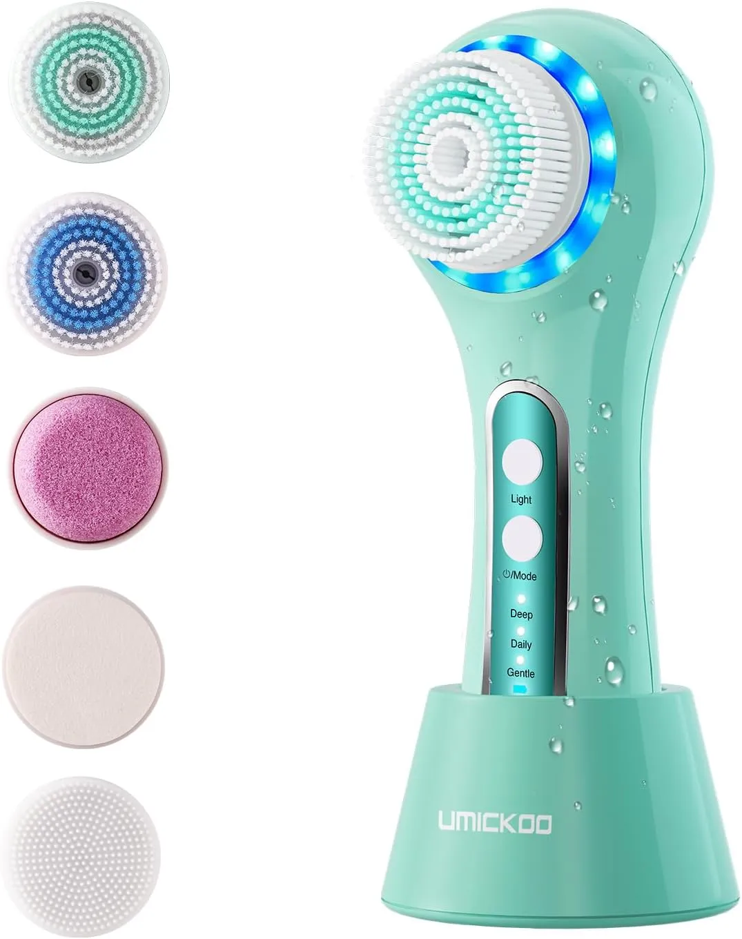 Face Scrubber Exfoliator,Facial Cleansing Brushes Rechargeable IPX7 Waterproof with 5 Brush Heads,Electric Face Spin Brush for Exfoliating, Massaging and Deep Cleansing (Mint Green)