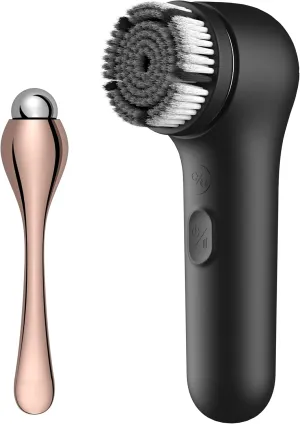 Face Scrubber, Facial Cleansing Brush, Waterproof & Rechargeable Face Scrub Brush for Men&Women, Electric Facial Exfoliator with 3 Brushes, 3 Intensities, 2 Modes with Eye Roller - Charcoal