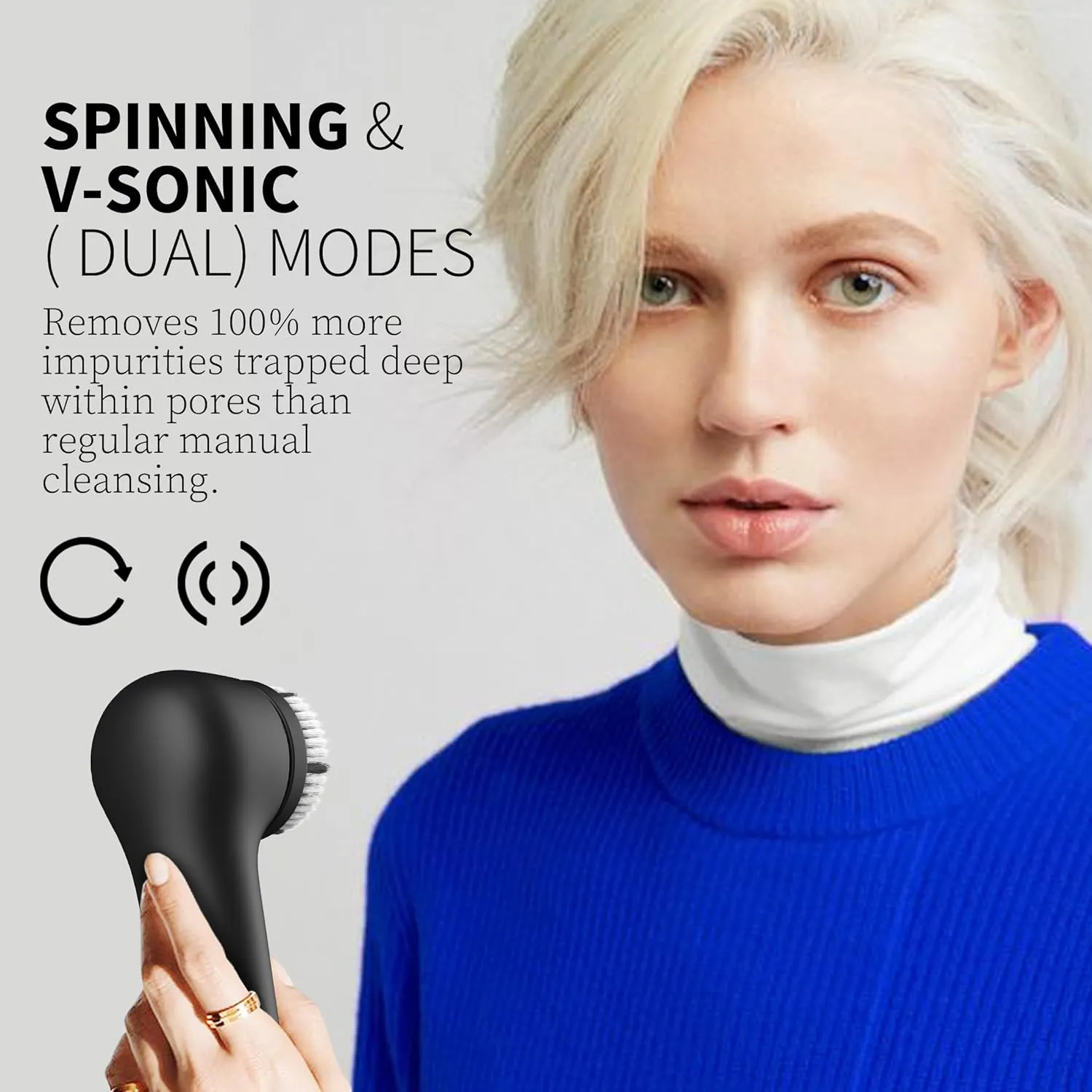Face Scrubber, NågraCoola 3.0 Facial Cleansing Brush, Waterproof & Rechargeable Face Scrub Brush for Men&Women, Electric Facial Exfoliator with 3 Brushes, 3 Intensities, 2 Action Modes - Black