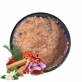 Face & Body Skin Scrub - Real EXQUISITE SANDALWOOD Herbal Cleansing Exfoliating - Dead Sea & Himalayan Pink Salts, Saffron, Amber, Jasmine - Botanical Extracts and Essential Oils - All Natural - 4oz