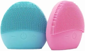 Face Brush Vibrating Waterproof Double Sided Cleansing Brush Mini Silicone Facial Cleansing Brush (Red)