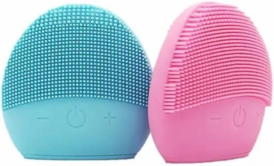 Face Brush Vibrating Waterproof Double Sided Cleansing Brush Mini Silicone Facial Cleansing Brush (Red)
