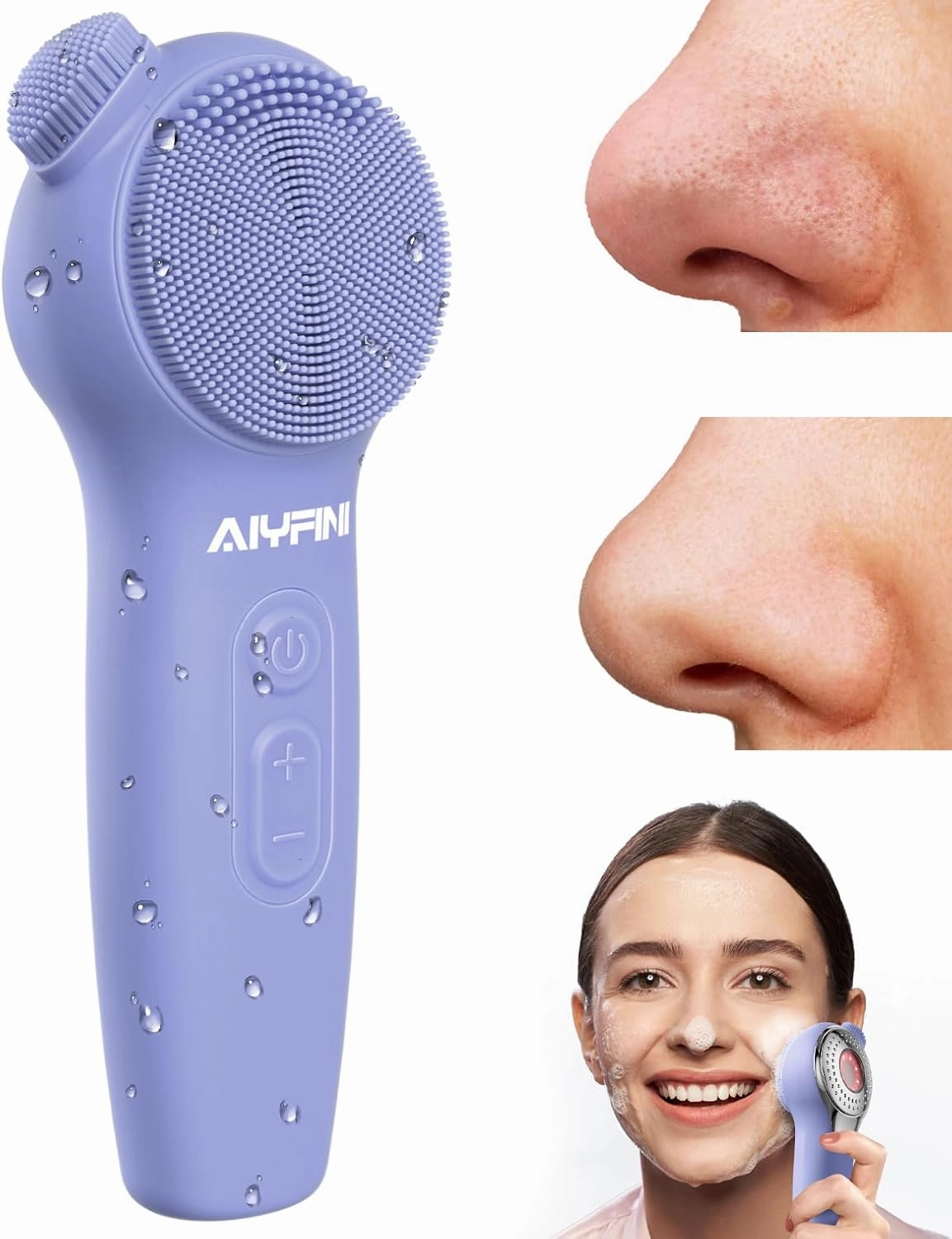 Face Wash Scrubber Cleanser Brush - Alyfini Silicone Electric Facial Cleansing Brush for Blackhead Remover Improve Acne,Waterproof Shower Face Scrub Brush Exfoliating, Massaging Deep Cleansing Pore