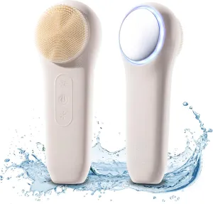 Facial Cleansing Brush, Rechargeable Electric Face Scrubber, Waterproof Silicone Face Brush Cleanser w/Fast USB-C Charger, Massaging & Exfoliating Face Wash Brush for Men & Women (Beige)