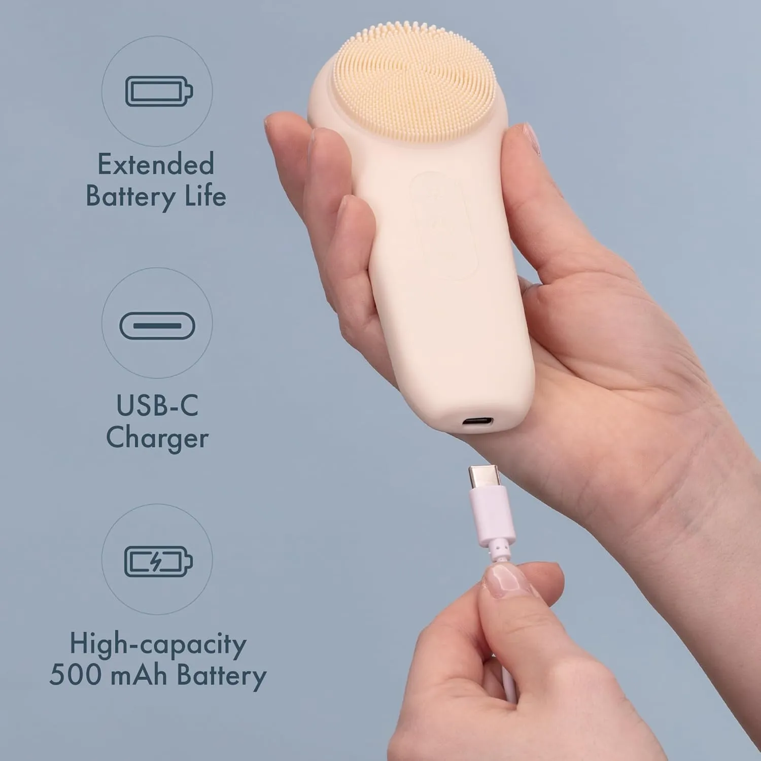 Facial Cleansing Brush, Rechargeable Electric Face Scrubber, Waterproof Silicone Face Brush Cleanser w/Fast USB-C Charger, Massaging & Exfoliating Face Wash Brush for Men & Women (Beige)