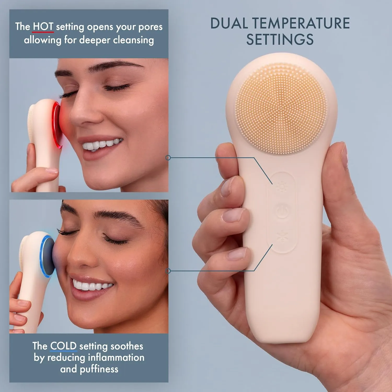 Facial Cleansing Brush, Rechargeable Electric Face Scrubber, Waterproof Silicone Face Brush Cleanser w/Fast USB-C Charger, Massaging & Exfoliating Face Wash Brush for Men & Women (Beige)