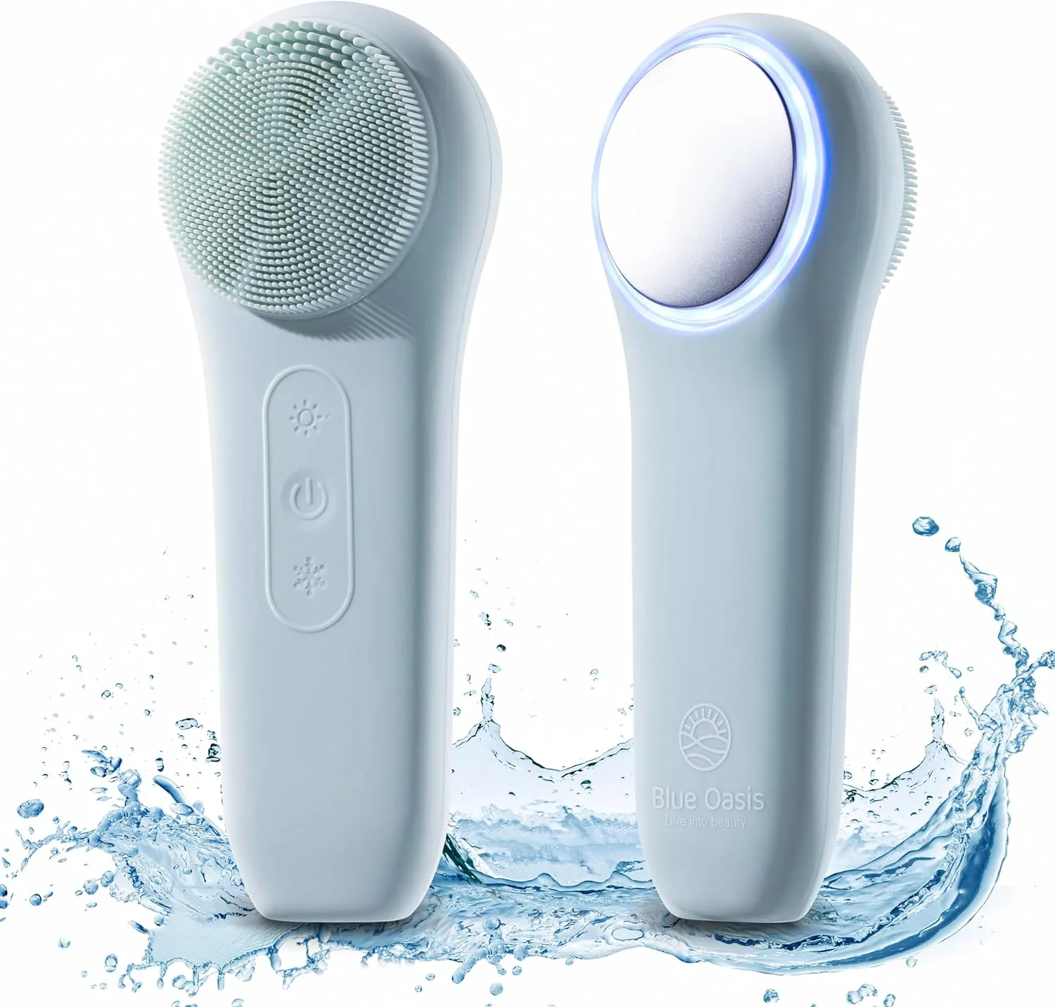 Facial Cleansing Brush, Rechargeable Electric Face Scrubber, Waterproof Silicone Face Brush Cleanser w/Fast USB-C Charger, Massaging & Exfoliating Face Wash Brush for Men & Women (Light Blue)