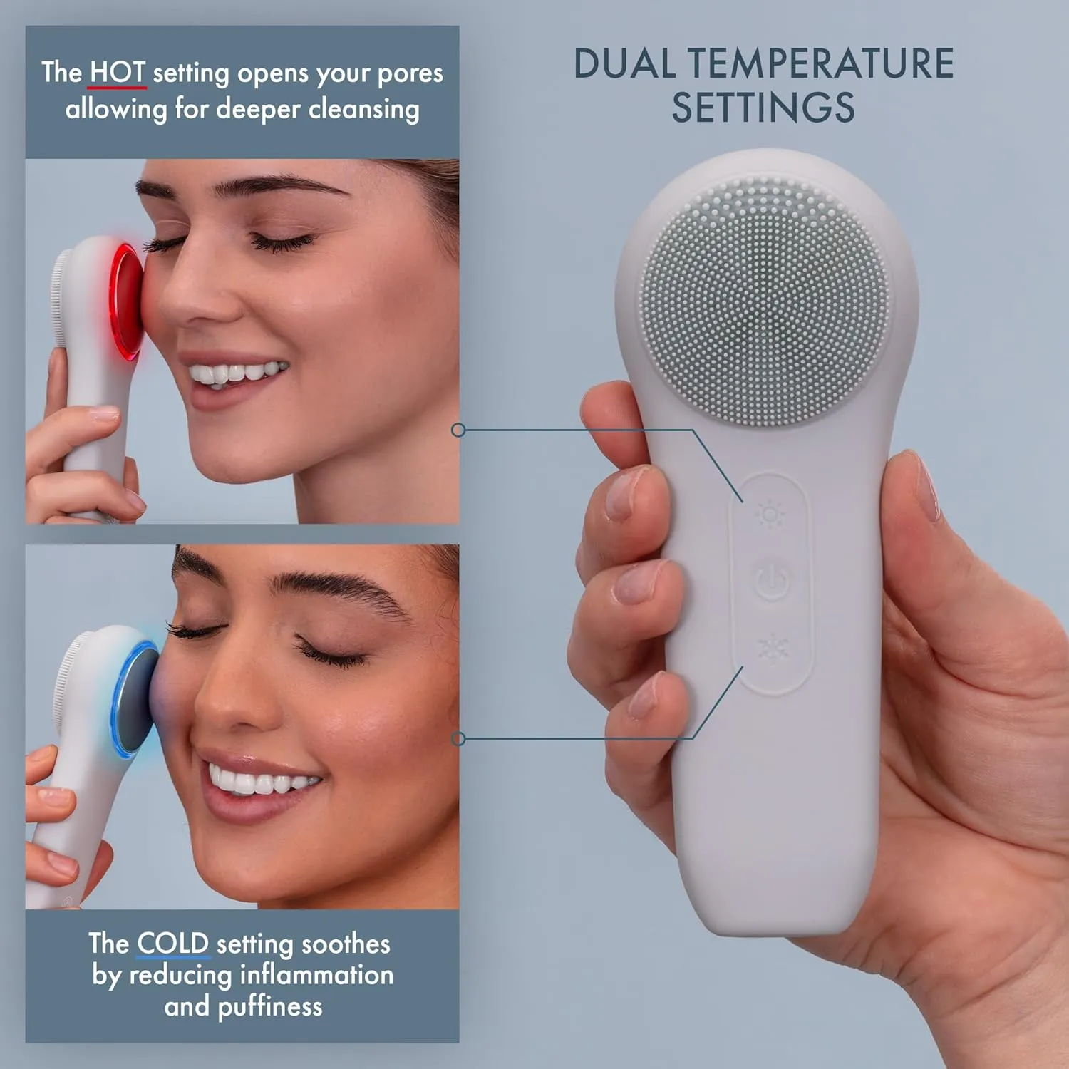 Facial Cleansing Brush, Rechargeable Electric Face Scrubber, Waterproof Silicone Face Brush Cleanser w/Fast USB-C Charger, Massaging & Exfoliating Face Wash Brush for Men & Women (Light Blue)